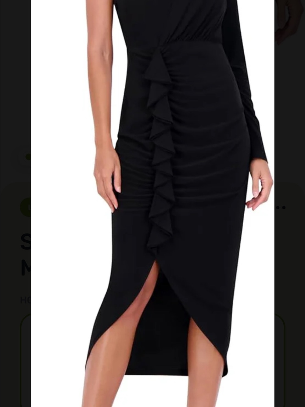 Siena Ruffle Ruched Midi Dress – Black – Size 6 (New)